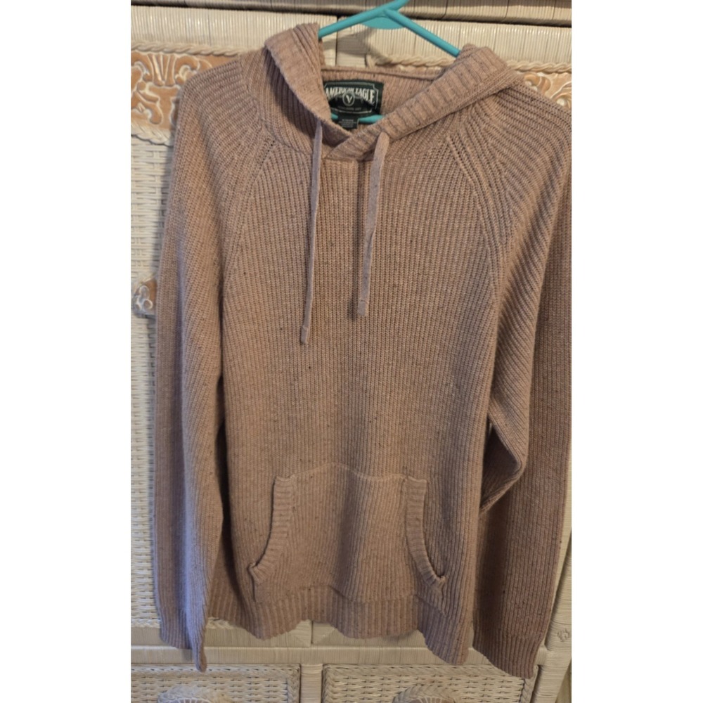 American Eagle Unisex Size XL Pale Speckled Pink Hoodie Knit Sweater Pocket